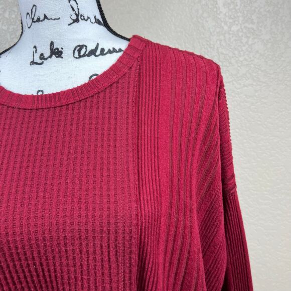 Wild fable Berry Red waffle knit crop longs leeve pullover tee size XXL college - Picture 9 of 14